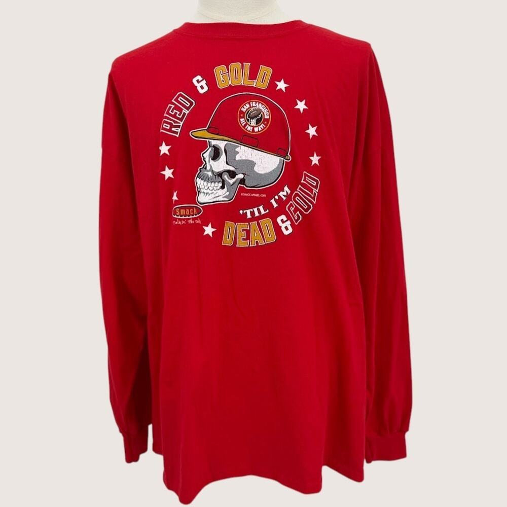San Francisco 49ers Smack Apparel Red Gold Long Sleeve Graphic T Shirt 3XL Skull